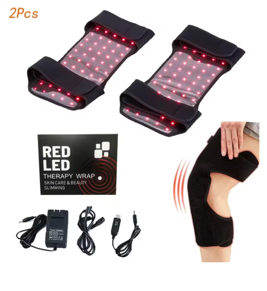 LUMAKIN box contents: two red light therapy wraps, power adapter and USB cable